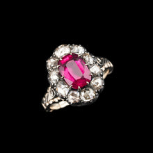 Load image into Gallery viewer, Fabulous Antique Victorian Rubellite/Pink Tourmaline & Diamond Cluster Ring - c.1880