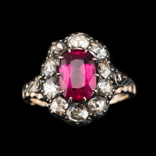 Load image into Gallery viewer, Fabulous Antique Victorian Rubellite/Pink Tourmaline & Diamond Cluster Ring - c.1880