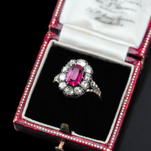 Load image into Gallery viewer, Fabulous Antique Victorian Rubellite/Pink Tourmaline & Diamond Cluster Ring - c.1880