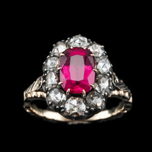 Load image into Gallery viewer, Fabulous Antique Victorian Rubellite/Pink Tourmaline & Diamond Cluster Ring - c.1880