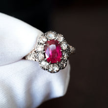Load image into Gallery viewer, Fabulous Antique Victorian Rubellite/Pink Tourmaline & Diamond Cluster Ring - c.1880