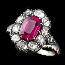 Load image into Gallery viewer, Fabulous Antique Victorian Rubellite/Pink Tourmaline & Diamond Cluster Ring - c.1880