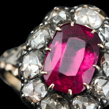 Load image into Gallery viewer, Fabulous Antique Victorian Rubellite/Pink Tourmaline & Diamond Cluster Ring - c.1880