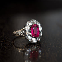 Load image into Gallery viewer, Fabulous Antique Victorian Rubellite/Pink Tourmaline & Diamond Cluster Ring - c.1880