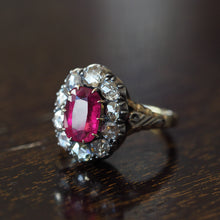 Load image into Gallery viewer, Fabulous Antique Victorian Rubellite/Pink Tourmaline & Diamond Cluster Ring - c.1880