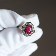 Load image into Gallery viewer, Fabulous Antique Victorian Rubellite/Pink Tourmaline & Diamond Cluster Ring - c.1880