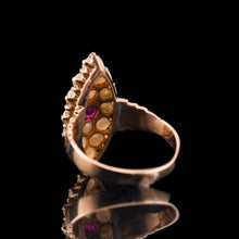 Load image into Gallery viewer, Antique Victorian Ruby & Seed Pearl Navette Ring 14ct Rose Gold - c.1900