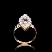 Load image into Gallery viewer, Antique Victorian Ruby & Seed Pearl Navette Ring 14ct Rose Gold - c.1900