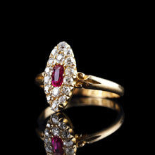 Load image into Gallery viewer, Antique Victorian Ruby & Diamond Ring 18ct Gold Cluster Navette Design - 1886