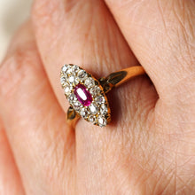 Load image into Gallery viewer, Antique Victorian Ruby & Diamond Ring 18ct Gold Cluster Navette Design - 1886
