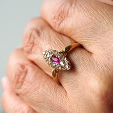 Load image into Gallery viewer, Antique Victorian Ruby & Diamond Ring 18ct Gold Cluster Navette Design - 1886