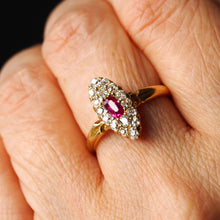 Load image into Gallery viewer, Antique Victorian Ruby & Diamond Ring 18ct Gold Cluster Navette Design - 1886