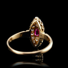 Load image into Gallery viewer, Antique Victorian Ruby & Diamond Ring 18ct Gold Cluster Navette Design - 1886