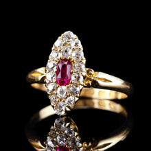 Load image into Gallery viewer, Antique Victorian Ruby & Diamond Ring 18ct Gold Cluster Navette Design - 1886