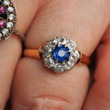 Load image into Gallery viewer, Antique Victorian Sapphire & Diamond 18ct Gold Cluster Ring - c.1900