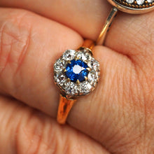 Load image into Gallery viewer, Antique Victorian Sapphire & Diamond 18ct Gold Cluster Ring - c.1900