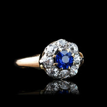 Load image into Gallery viewer, Antique Victorian Sapphire & Diamond 18ct Gold Cluster Ring - c.1900
