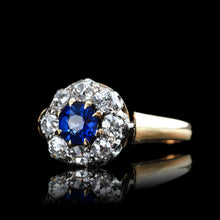 Load image into Gallery viewer, Antique Victorian Sapphire & Diamond 18ct Gold Cluster Ring - c.1900