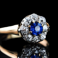 Load image into Gallery viewer, Antique Victorian Sapphire & Diamond 18ct Gold Cluster Ring - c.1900