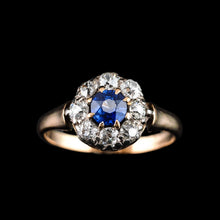 Load image into Gallery viewer, Antique Victorian Sapphire & Diamond 18ct Gold Cluster Ring - c.1900