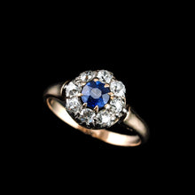 Load image into Gallery viewer, Antique Victorian Sapphire & Diamond 18ct Gold Cluster Ring - c.1900