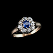 Load image into Gallery viewer, Antique Victorian Sapphire & Diamond 18ct Gold Cluster Ring - c.1900