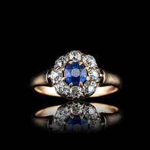 Load image into Gallery viewer, Antique Victorian Sapphire & Diamond 18ct Gold Cluster Ring - c.1900