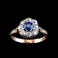 Load image into Gallery viewer, Antique Victorian Sapphire & Diamond 18ct Gold Cluster Ring - c.1900