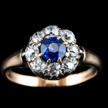Load image into Gallery viewer, Antique Victorian Sapphire & Diamond 18ct Gold Cluster Ring - c.1900