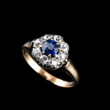 Load image into Gallery viewer, Antique Victorian Sapphire & Diamond 18ct Gold Cluster Ring - c.1900