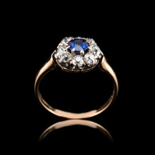 Load image into Gallery viewer, Antique Victorian Sapphire & Diamond 18ct Gold Cluster Ring - c.1900