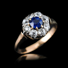 Load image into Gallery viewer, Antique Victorian Sapphire & Diamond 18ct Gold Cluster Ring - c.1900