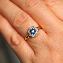 Load image into Gallery viewer, Antique Victorian Sapphire & Diamond 18ct Gold Cluster Ring - c.1900