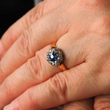 Load image into Gallery viewer, Antique Victorian Sapphire & Diamond 18ct Gold Cluster Ring - c.1900