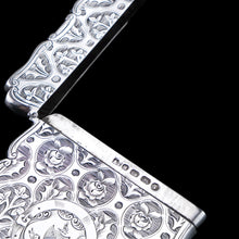 Load image into Gallery viewer, Antique Victorian Sterling Silver Card Case/Wallet with Thistle, Shamrock, Rose Pattern - Alfred Taylor 1861