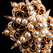 Load image into Gallery viewer, Antique Victorian 18ct Gold Diamond Pearl Star Necklace/Pendant/Brooch - c.1890