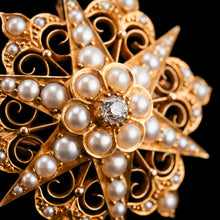 Load image into Gallery viewer, Antique Victorian 18ct Gold Diamond Pearl Star Necklace/Pendant/Brooch - c.1890