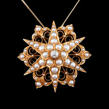 Load image into Gallery viewer, Antique Victorian 18ct Gold Diamond Pearl Star Necklace/Pendant/Brooch - c.1890