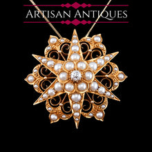 Load image into Gallery viewer, Antique Victorian 18ct Gold Diamond Pearl Star Necklace/Pendant/Brooch - c.1890