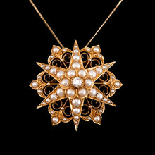 Load image into Gallery viewer, Antique Victorian 18ct Gold Diamond Pearl Star Necklace/Pendant/Brooch - c.1890