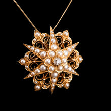 Load image into Gallery viewer, Antique Victorian 18ct Gold Diamond Pearl Star Necklace/Pendant/Brooch - c.1890