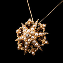 Load image into Gallery viewer, Antique Victorian 18ct Gold Diamond Pearl Star Necklace/Pendant/Brooch - c.1890