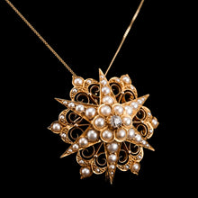 Load image into Gallery viewer, Antique Victorian 18ct Gold Diamond Pearl Star Necklace/Pendant/Brooch - c.1890