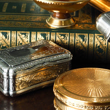 Load image into Gallery viewer, Antique Solid Silver Table Snuff Box, Cartouche Shape and Engraved - Edward Smith 1854