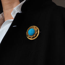 Load image into Gallery viewer, Antique Victorian Turquoise Pendant Necklace/Brooch 18ct Gold Etruscan Revival Design - c.1880