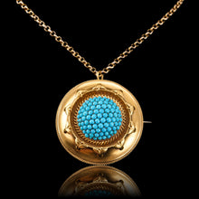Load image into Gallery viewer, Antique Victorian Turquoise Pendant Necklace/Brooch 18ct Gold Etruscan Revival Design - c.1880