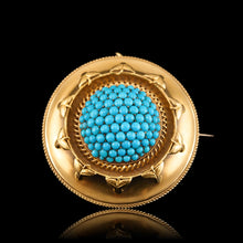 Load image into Gallery viewer, Antique Victorian Turquoise Pendant Necklace/Brooch 18ct Gold Etruscan Revival Design - c.1880