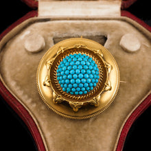 Load image into Gallery viewer, Antique Victorian Turquoise Pendant Necklace/Brooch 18ct Gold Etruscan Revival Design - c.1880
