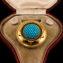 Load image into Gallery viewer, Antique Victorian Turquoise Pendant Necklace/Brooch 18ct Gold Etruscan Revival Design - c.1880