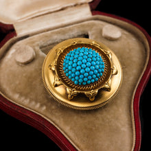 Load image into Gallery viewer, Antique Victorian Turquoise Pendant Necklace/Brooch 18ct Gold Etruscan Revival Design - c.1880